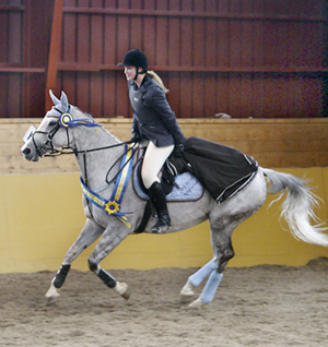 Therese Björklund och Tantieme x (45,16 % ox ) sto skimmel född (e. Espoir de L´alaric x – u. Tabaska Barn x e. Midas ox) blev Brukschampion på Angloriks 2008 samt 2004. Angloriks 2008, stamboksförd, B-premierad, exteriörpoäng: 8,8,8,8,7,7=46. Klass I. Foto: Camilla Björklund.